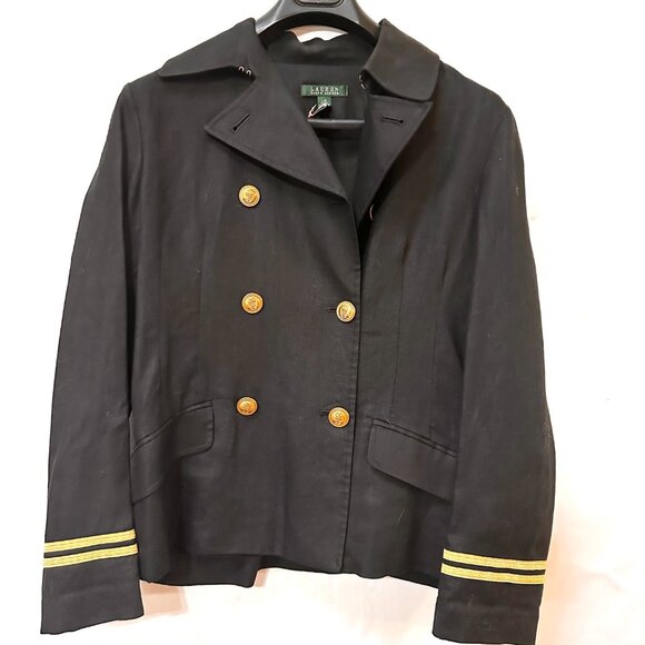 Ralph Lauren Brass Blazer Black Cotten Size Large VTG Jacket Sport Coat - Picture 6 of 8